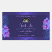 Donkerblauw productlabel Exotic Purple Flowers Log Rechthoekige Sticker (Voorkant)
