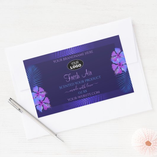 Donkerblauw productlabel Exotic Purple Flowers Log Rechthoekige Sticker (Envelop)