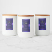 Donkerblauw productlabel Exotic Purple Flowers Log Voedselcontainer Etiket (Flessen)