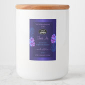 Donkerblauw productlabel Exotic Purple Flowers Log Voedselcontainer Etiket (Voorkant)