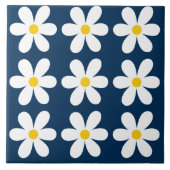 Donkerblauw Retro Daisy Bloemen Patroon Tegeltje (Voorkant)