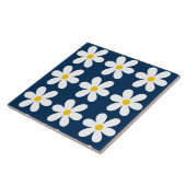 Donkerblauw Retro Daisy Bloemen Patroon Tegeltje (Zijkant)