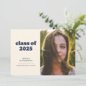Donkerblauw Retro Eenvoud Foto Afstuderen Aankondiging (Staand voorkant)