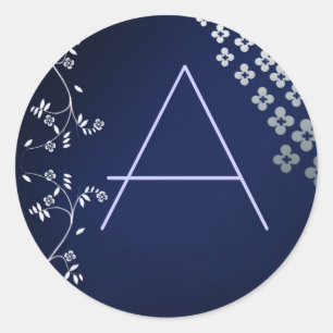 Donkerblauw rond monogram sticker