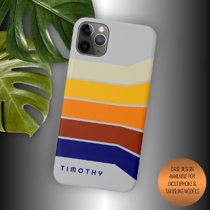 Donkerblauw rood oranje wit strepenpatroon op grij Case-Mate iPhone case