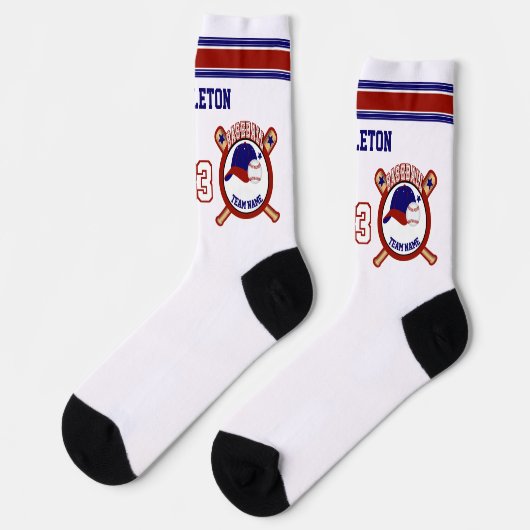 Donkerblauw, rood, wit honkbal sokken (Links)