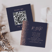 Donkerblauw Roos Gold Glitter Weddenschap QR-code Informatiekaartje
