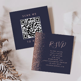 Donkerblauw Roos Gold Glitter Weddenschap QR-code  Informatiekaartje