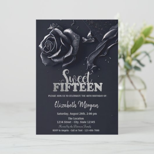 Donkerblauw Roos Gotisch 15e Verjaardag Kaart (Staand voorkant)