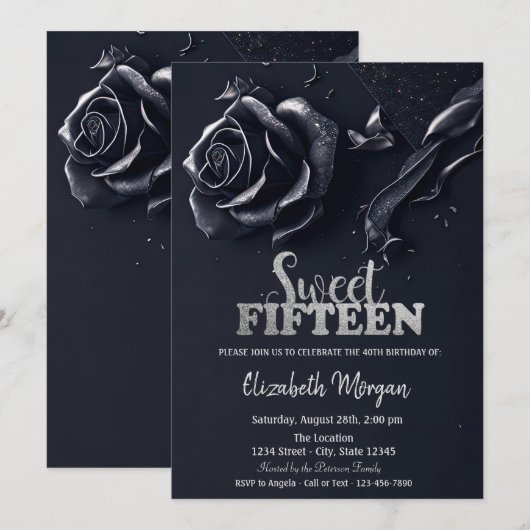 Donkerblauw Roos Gotisch 15e Verjaardag Kaart (Voorkant / Achterkant)