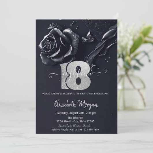 Donkerblauw Roos Gotisch 18e Verjaardag Kaart (Staand voorkant)