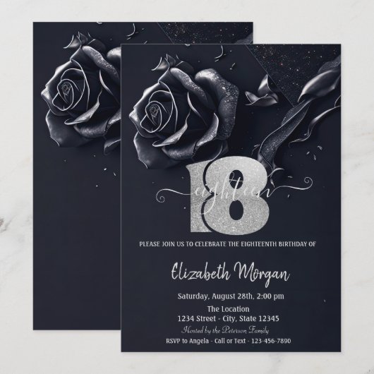 Donkerblauw Roos Gotisch 18e Verjaardag Kaart (Voorkant / Achterkant)