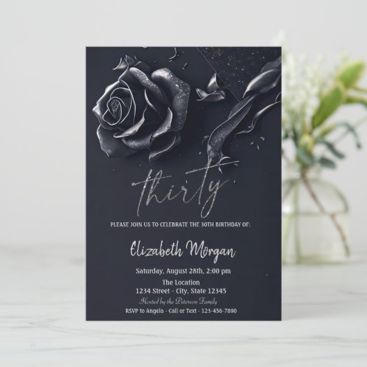 Donkerblauw Roos Gotisch 30e Verjaardag Kaart (Staand voorkant)