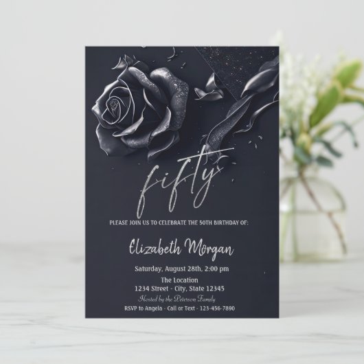 Donkerblauw Roos Gotisch 50e Verjaardag Kaart (Staand voorkant)