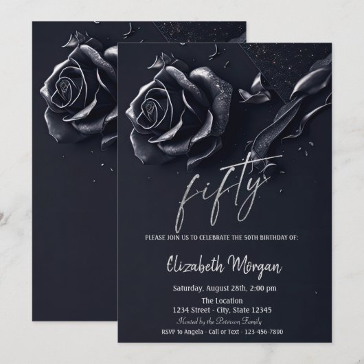 Donkerblauw Roos Gotisch 50e Verjaardag Kaart (Voorkant / Achterkant)