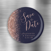 Donkerblauw Roos Goud Glitter Script Save the Date Magneet