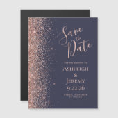 Donkerblauw Roos Gouden Glitter Save the Date (Voorkant / Achterkant)