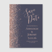 Donkerblauw Roos Gouden Glitter Save the Date (Voorkant)
