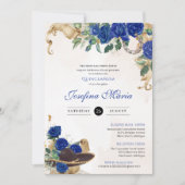 Donkerblauw Royal Roos Mexicana Mariachi Quinceane Kaart (Voorkant)