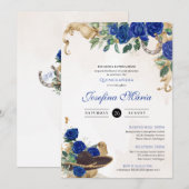 Donkerblauw Royal Roos Mexicana Mariachi Quinceane Kaart (Voorkant / Achterkant)