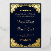 Donkerblauw Royalty-bruiloft Folie Uitnodiging (Voorkant)