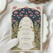 Donkerblauw Roze Bruiloft  Art Nouveau Floral Kaart