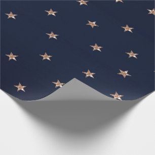 Donkerblauw & Roze Goud Roze Glitterende Sterren S Cadeaupapier