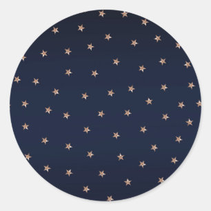 Donkerblauw & Roze Goud Roze Glitterige Sterren St Ronde Sticker