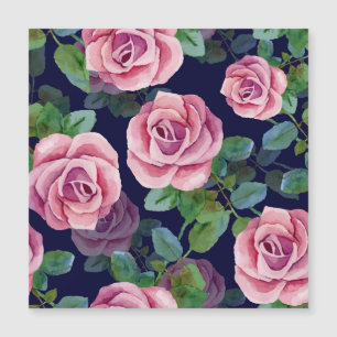 Donkerblauw, roze rozen Waterverf.