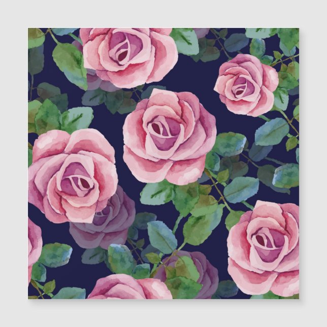 Donkerblauw, roze rozen Waterverf. (Voorkant)