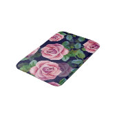 Donkerblauw, roze rozen Waterverf. Badmat (Gekanteld)
