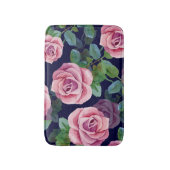 Donkerblauw, roze rozen Waterverf. Badmat (Voorkant Verticaal)