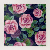 Donkerblauw, roze rozen Waterverf. Legpuzzel (Verticaal)