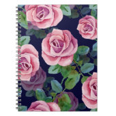 Donkerblauw, roze rozen Waterverf. Notitieboek (Voorkant)