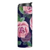 Donkerblauw, roze rozen Waterverf. Thermosbeker (Gedraaid links)