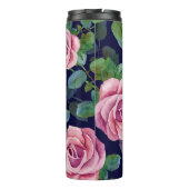 Donkerblauw, roze rozen Waterverf. Thermosbeker (Achterkant)