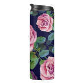 Donkerblauw, roze rozen Waterverf. Thermosbeker (Geroteerd rechts)
