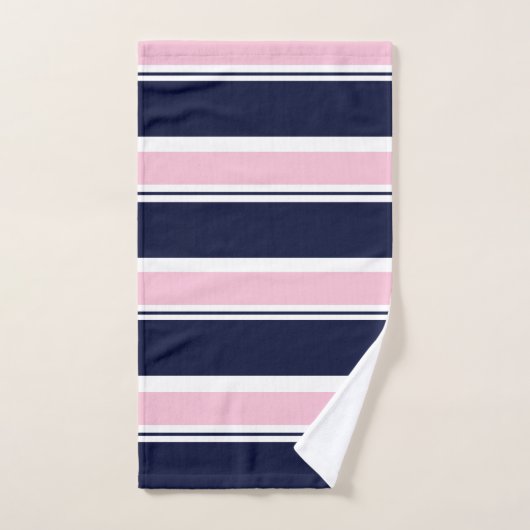 Donkerblauw & Roze Strepen Bad Handdoek (Handdoek)
