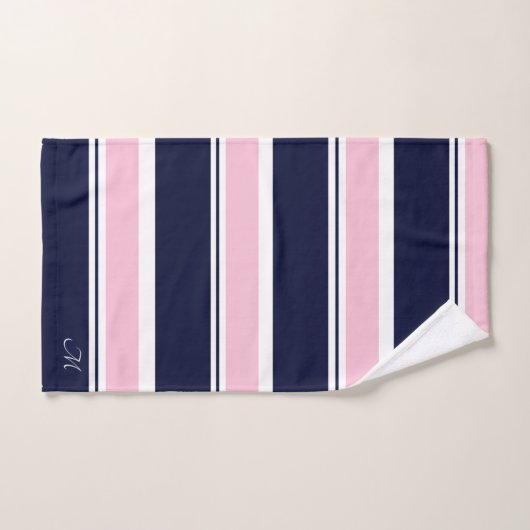 Donkerblauw & Roze Strepen Bad Handdoek (Handdoek)