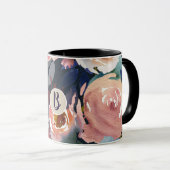 Donkerblauw & Roze Waterverf Bloemendesign Chic Mok (Voorkant rechts)