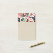 Donkerblauw & Roze Waterverf Bloemendesign Chic Post-it® Notes (Op bureau)