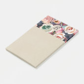 Donkerblauw & Roze Waterverf Bloemendesign Chic Post-it® Notes (Schuin)