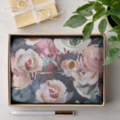 Donkerblauw & Roze Waterverf Bloemendesign Chic Tissuepapier (Geschenk)