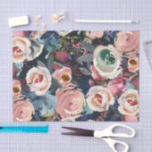 Donkerblauw & Roze Waterverf Bloemendesign Chic Tissuepapier (Craft)