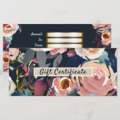 Donkerblauw Roze Waterverf Bloemstuk Cadeaubon (Voorkant / Achterkant)