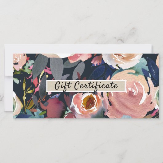Donkerblauw Roze Waterverf Bloemstuk Cadeaubon (Voorkant)