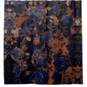 Donkerblauw Rust Graphic Rozen Floral Douchegordijn (Voorkant)
