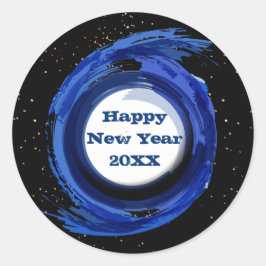 Donkerblauw 's nachts, gelukkig nieuwjaar 20xx ronde sticker