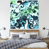 Donkerblauw, Sage Green, Abstracte vloeistof Canvas Afdruk (Insitu (Slaapkamer))