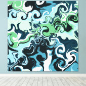 Donkerblauw, Sage Green, Abstracte vloeistof Canvas Afdruk (Insitu (Houten vloer))